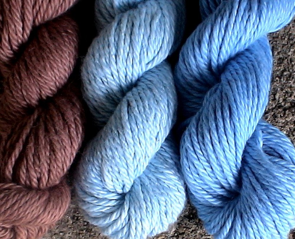 Brown and blue yarn colors