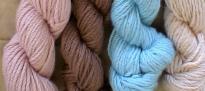 soft pink, brown, lt blue, natural palomino yarn colors